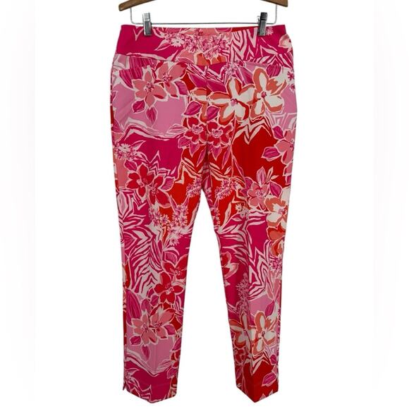 IBKUL Sporty Floral Pink and Red Pants Pull-on with front pockets size 10 - Picture 1 of 4